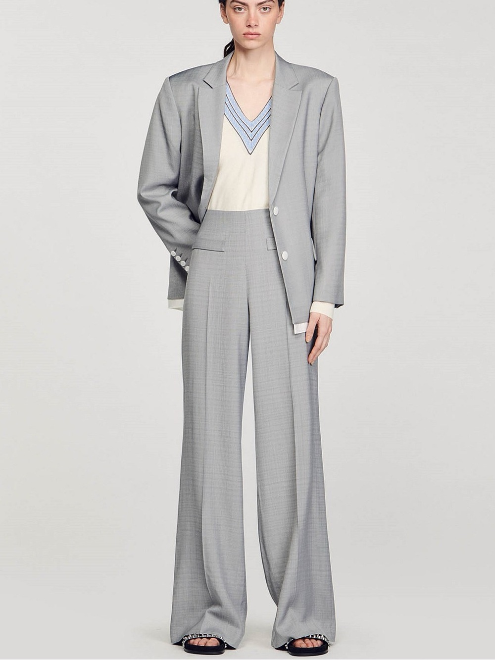 Sandro Grey Beha High Waisted Flared Leg Pants Sz 6 - Picture 16 of 16